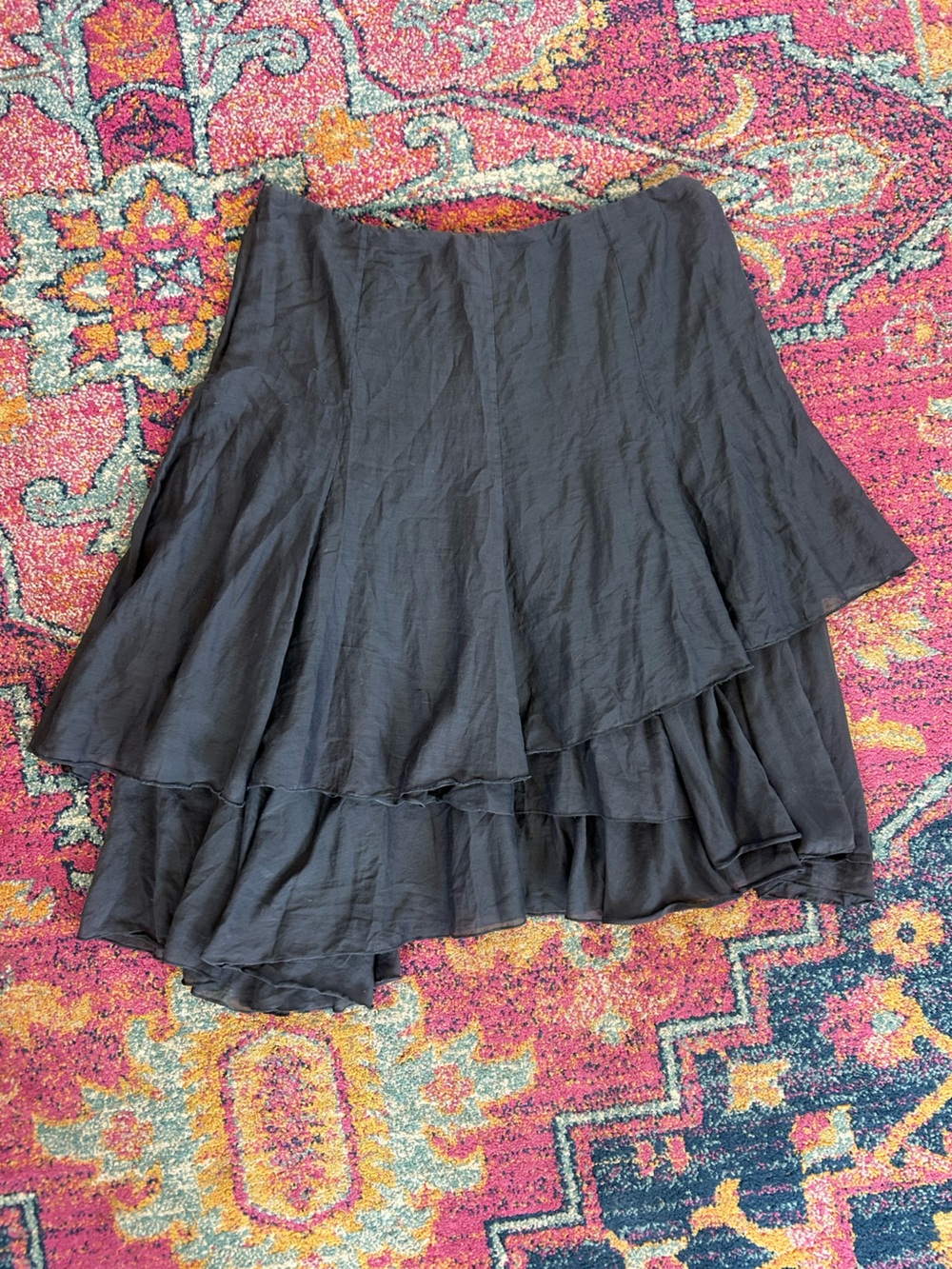 CAbi | Women’s Charcoal Grey Silk Blend Asymmetrical Layered Ruffle Skirt Size 8 - Picture 7 of 14